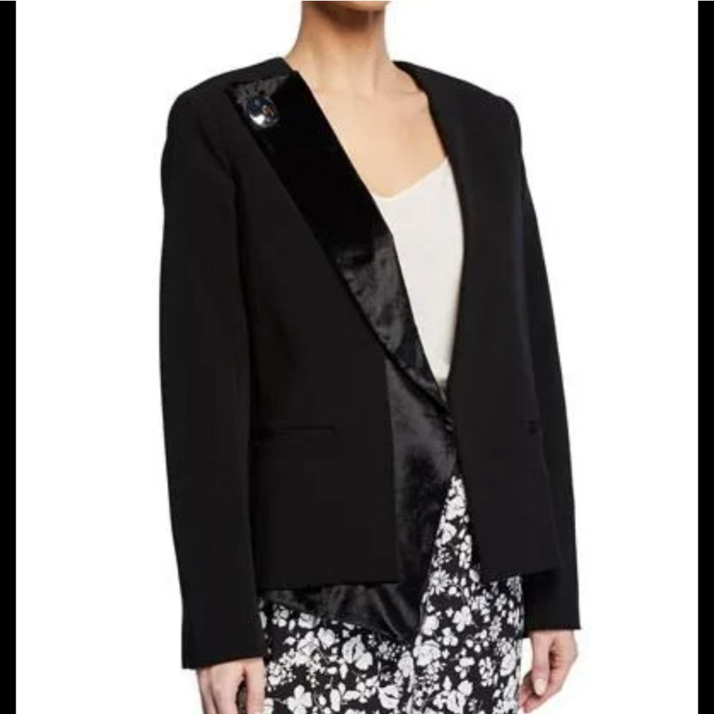 Yigal Azrouel Black Asymmetrical Velvet Lapel Mixed Media Blazer Womens Size 4